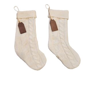 Cream Cable Knit Stockings With Wooden Name Tags